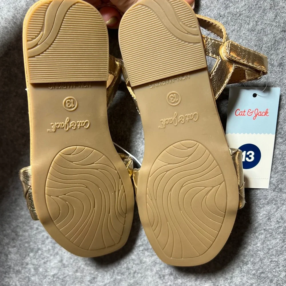 Cat & Jack Girls Julia Metallic Gold Woven Strap Sandals Size 13 NEW